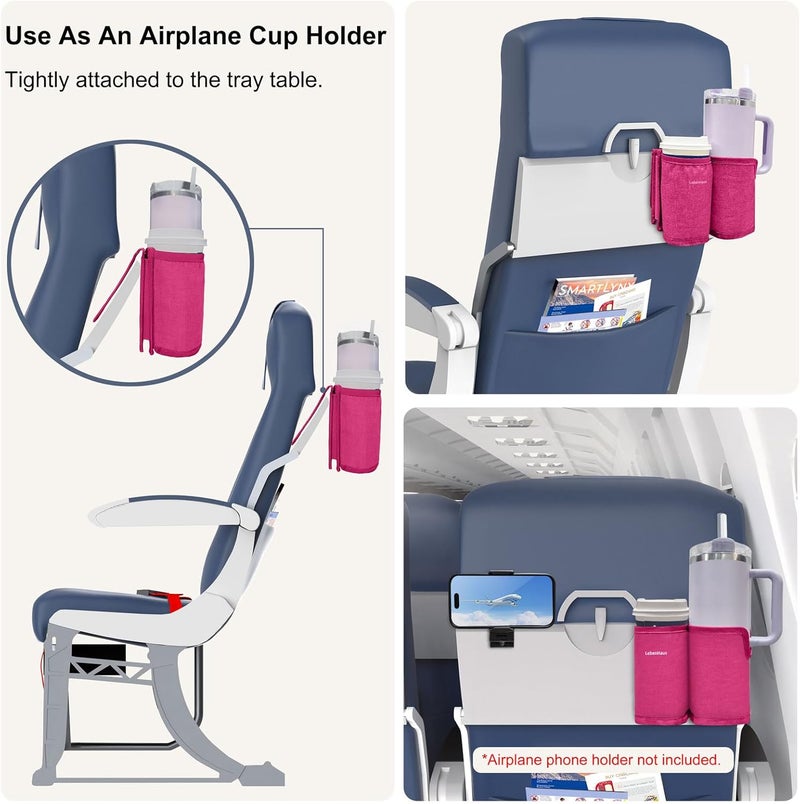 LebenHaus 2 in 1 Luggage Cup Holder for Suitcase|Airplane Tray Table Carry on Hands Free Drink Carrier for Stanley Tumblers Coffee Beverage Organizer (Pink) - Image 2